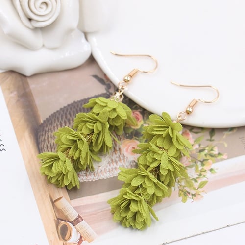 Women Fashion Flower Long Tassel Dangle Stud Earrings Fringe Drop Gift Jewelry 