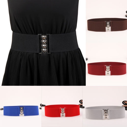 Womens Fashion Elastic Cinch Belt 3" Wide Stretch Waist Band Clasp Buckle