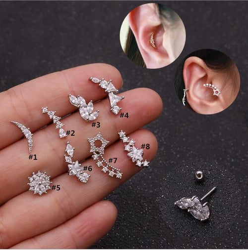 CZ Heart Tragus Earring Cartilage Earring Simple Gold Stud Earring Helix Studs 