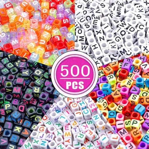 500Pcs Mixed Cube Alphabet Letter Beads for DIY Jewelry Making Bracelet Necklace