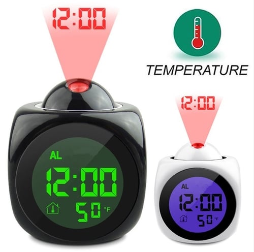 LED Clock Time Temperature Projector Digital Projection LCD Voice Talking Alarm 