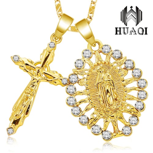 Jesus Virgin Mary Religious God Christ 18k Gold Plated Pendant Necklace Gifts 