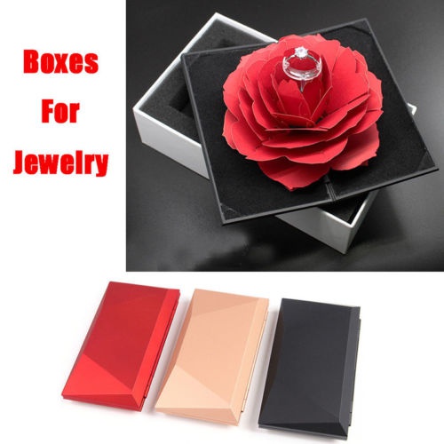 Folding Rotating Rose Ring Box Birthday Valentine's Day Jewelry Display Boxes 