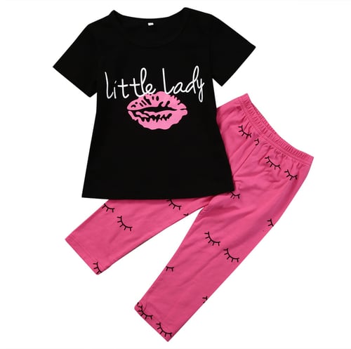 USA Baby Kids Girls Child Outfits Top T-shirt +Leggings Long Pants 