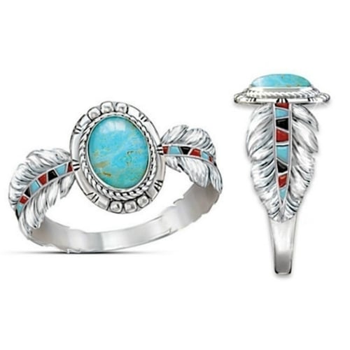 Natural Turquoise 925 Silver Engagement Rings For Women Wedding Jewelry Gift 