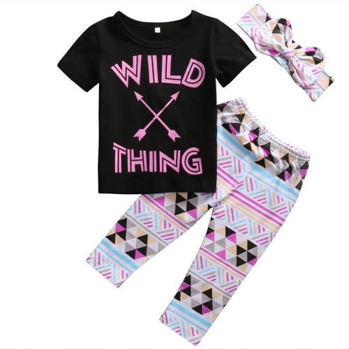 Toddler Baby Kids Girls Clothes T-shirt Pants Leggings Headband 3PCS Outfits Set 
