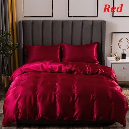 Queen King Full Luxury Silk Duvet Quilt Cover Bedding Sets Pillowcase 8 Colors 