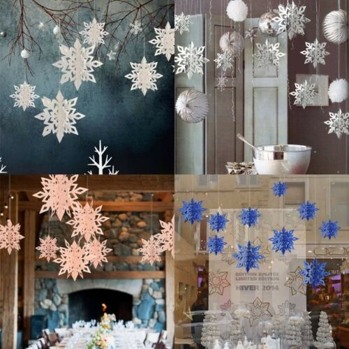 Christmas 3D Hollow Snowflake Banner Cardboard Star Hanging Ornaments 