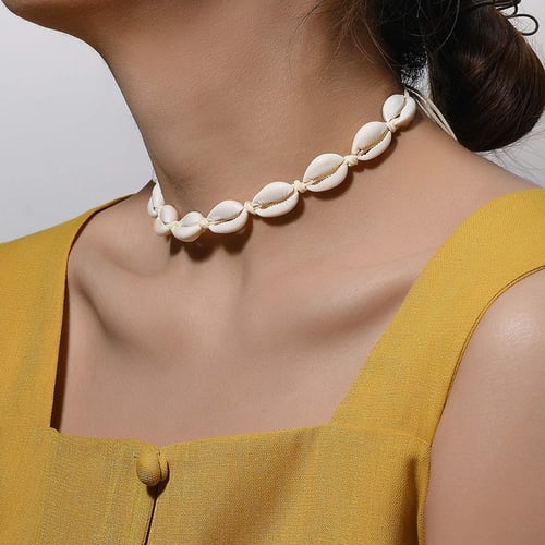 KUONY Cowrie Shell Choker Necklace Hawaii Boho Seashell Pendant Necklace Beach Shell Collar Jewelry with Adjustable Chain for Girls Women