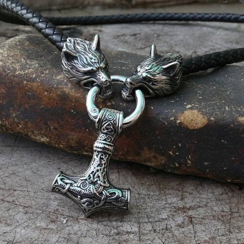 Men's Vintage Silver Norse Viking Thor Hammer Mjolnir Amulet Pendant Necklace