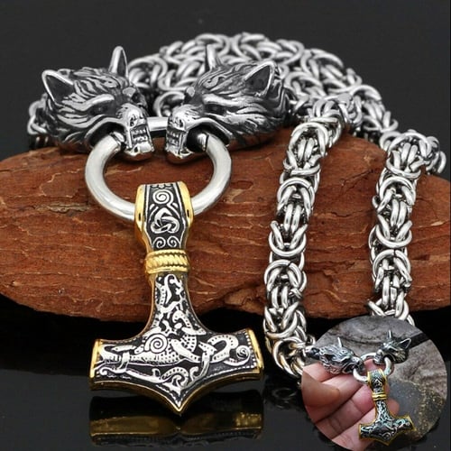 Men Vintage Viking Norse Thor's Hammer Mjolnir Pendant Amulet Necklace Chain 22"