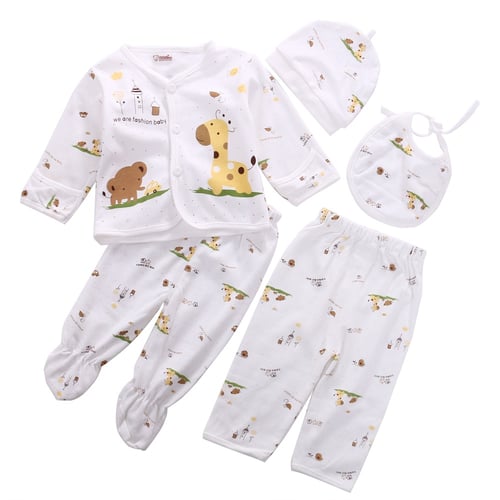 UK 5pcs Newborn 0-3 Months Boy Girls Outfit Kids Clothes T-shirt Top+Pants Set 