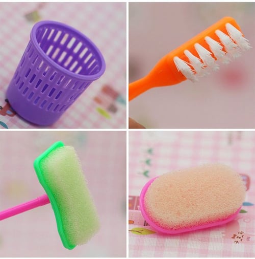9PCS Mini Pretend Play Mop Broom Kids Toys Dollhouse Cleaning Furniture Tools 