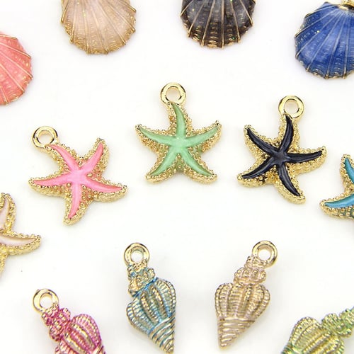 26 Pcs/Lot Ocean Starfish Shell Conch Sea Enamel Charms DIY Bracelet Necklace 