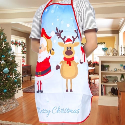Linen Merry Christmas Apron Xmas Pinafore Kitchen Decoration for Home New Year