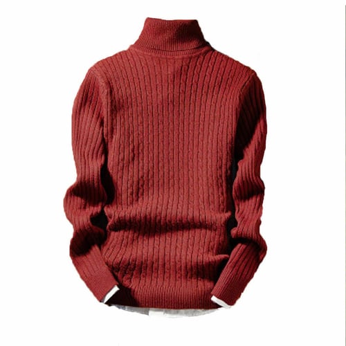 Men Roll Turtle Neck Jumper Wool Blend Knitted Thermal Sweater Pullover Woolwork 