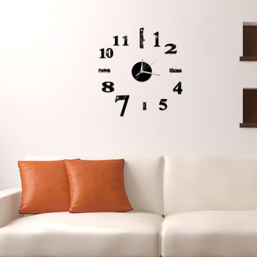 DIY 3D Large Number Mirror Wall Clock Sticker Decor for Home Office Kids Room UK 
