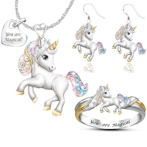 UNICORN NECKLACE Wish Lucky Rainbow Horse Pony Silver Chain Girl's Birthday Gift