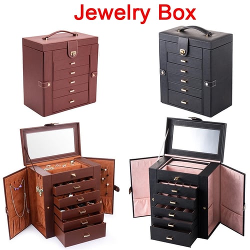 Women Portable Necklace Earrings Jewelry Storage Chest Box Case Organizer Drawer 