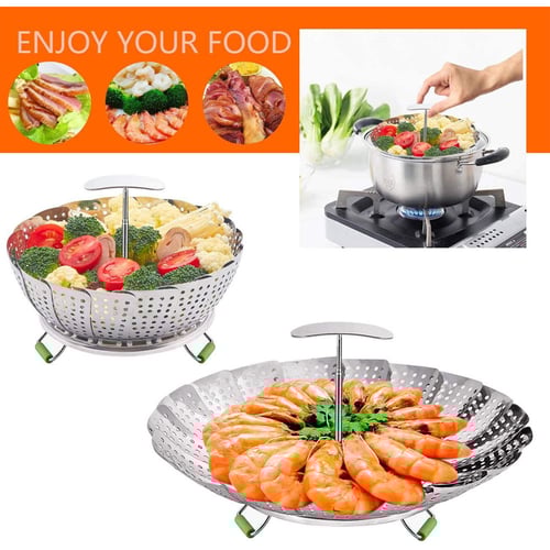 Stainless Steel Folding Steamer Steam Vegetable Basket Mesh Expandable Cooker 