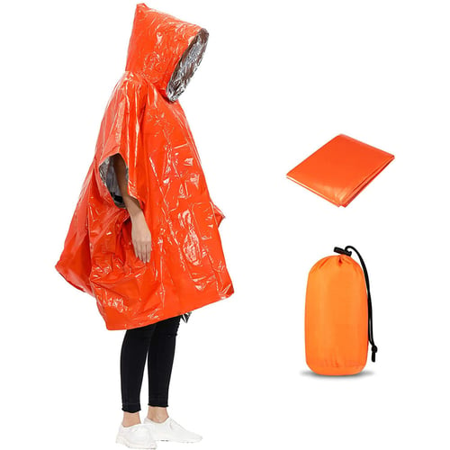 Orange Rainwear Blankets Survival Tool Disposable Poncho Emergency Raincoat 