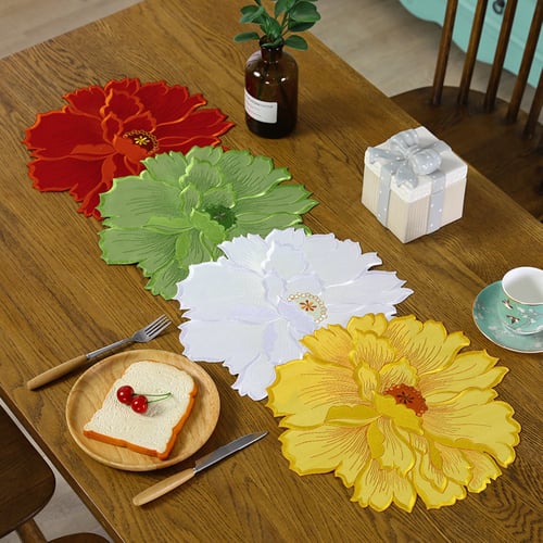 10Pcs kitchen Placemat Dining Mat Decoration Tea Gold Flower Lace Drink Pad QK