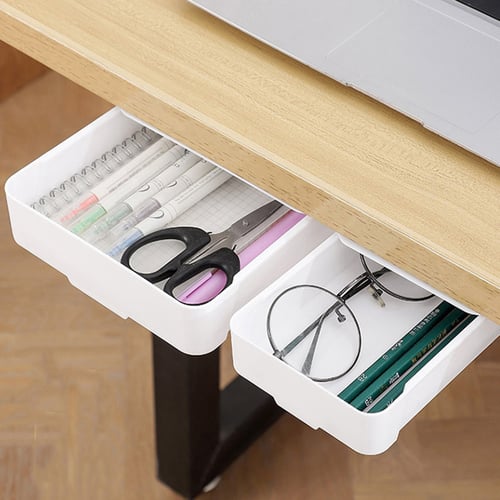 Punch-free Cabinet Pencil Box Under Desk Drawer Organizer Table Storage Box Case 