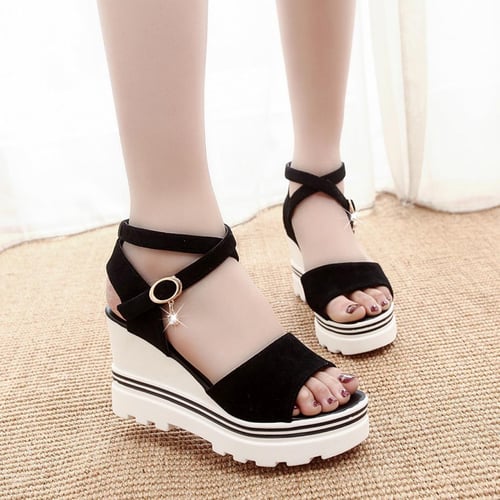 Women Summer Sandals Fashion Fish Mouth Thick Bottom Espadrilles Wedges Casual Buckle Strap Roman Platform Shoes 