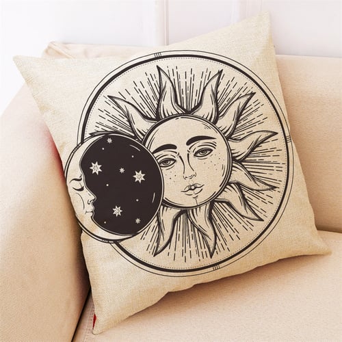 Sun Moon Cotton Linen Pillow Case Sofa Waist Throw Cushion Cover Home Decor 