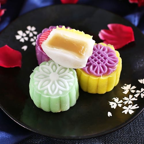 Round Mooncake Pastry Mold 125g Moon Cake Baking Mould 4pcs Stamps DIY Tool US 