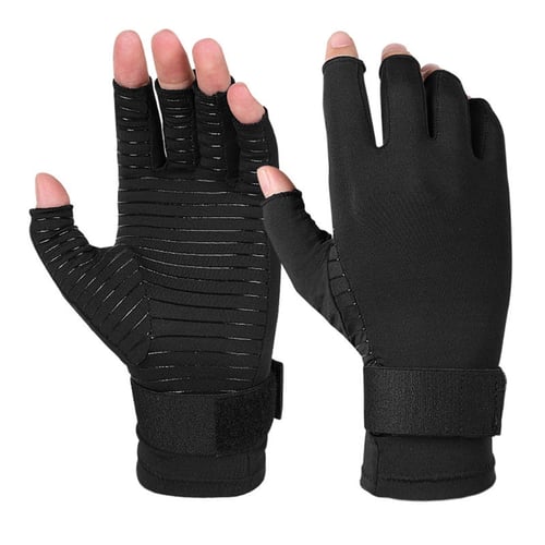 Anti Slip Arthritis Copper Fingerless Gloves Compression Therapy Circulation WQ 
