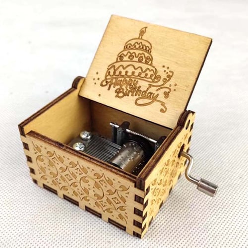 Mini Music Box Engraved Wooden Music Box Interesting Toys Birthday Gift 