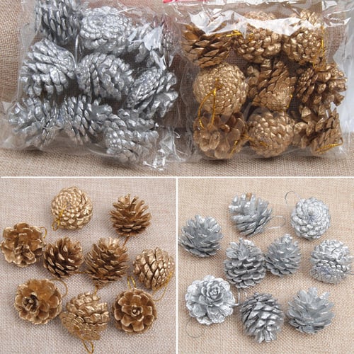 9X Christmas Gold Pine Cones Baubles Xmas Tree Decorations Ornament Gift Decor S 