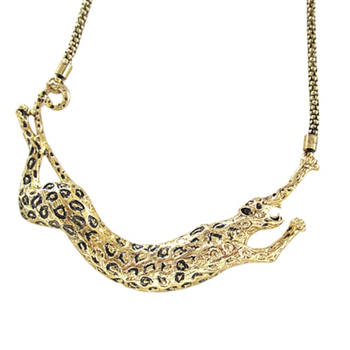 Women Gold Plated Leopard Shape Creative Bib Pendant Statement Necklace Jewelry