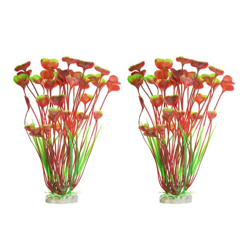 SODIAL R 40cm Plastic Green Red Leaves Water Plants Ornament for Fish Tank L4R6 