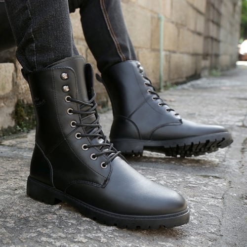 outdoor fashion Mens Retro round toe high top Lace Up Leather casual Ankle Boots 