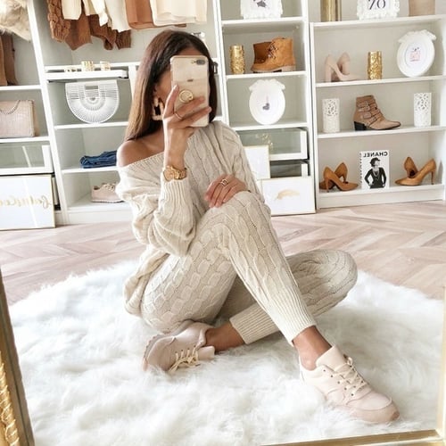 2020 Women's Fashion 2 Piece Set Jogging Suit Casual Knitted Pullover  Tracksuit Warm Sweater Long Pants Sweatshirts Outfits - buy 2020 Women's  Fashion 2 Piece Set Jogging Suit Casual Knitted Pullover Tracksuit