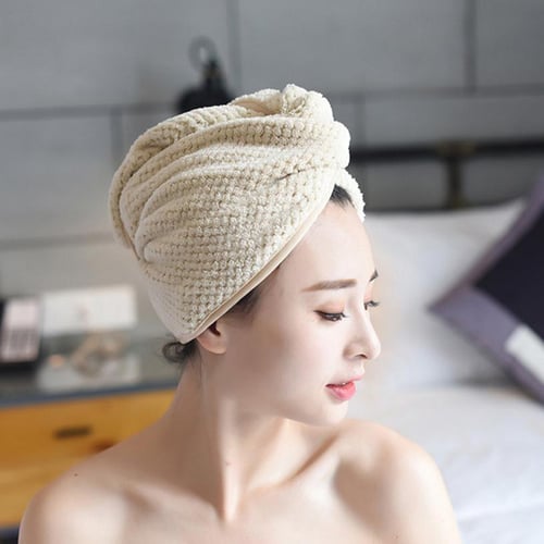 Lady Bathing Shower Cap Fast Drying Super Water Absorbent Hair Drying Towel Hats 