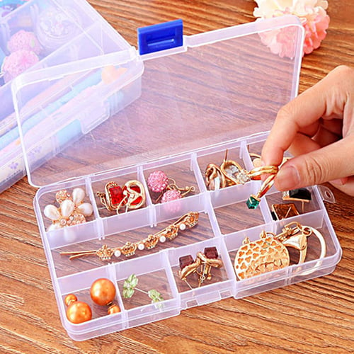 Plastic 15/10/24 Slots Adjustable Jewelry Storage Box Case Craft Organizer Bead 