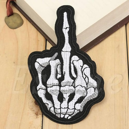 Middle Finger Skeleton Sew Embroidery Iron On Patch Badge Applique Motif Craft 