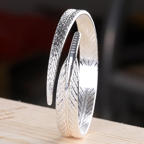 Silver Plated Angel Feather Bangle Adjustable Opening Cuff Bracelet Bracelet 