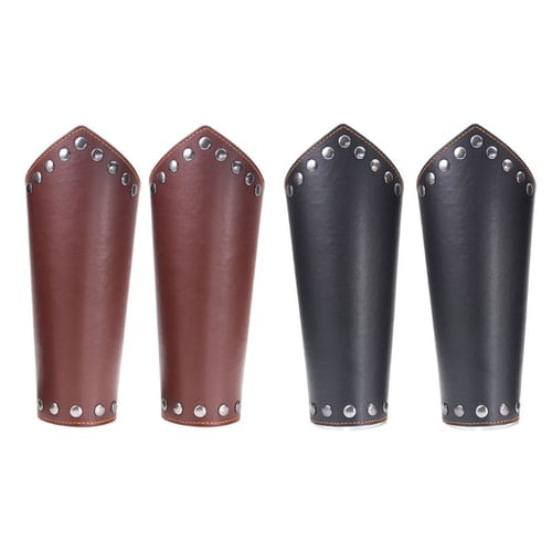 Prom-note 2 Pack Leather Arm Guards Gauntlet Medieval Bracers Punk Bracers Leather Gauntlet,Faux Leather Arm Guards Medieval Knight Bracers For Man And Woman 