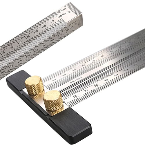 Portable DIY Aluminum Wood Measure Ruler T Rule Woodworking Marking Gauge Tool 
