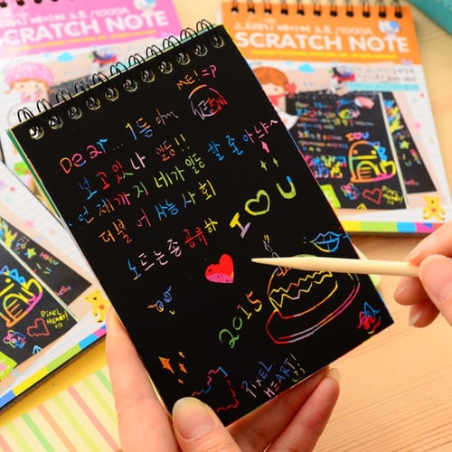 Scratch Scraping Book Art Magic Painting Paper Drawing Stick Kid Adult Toy IT 