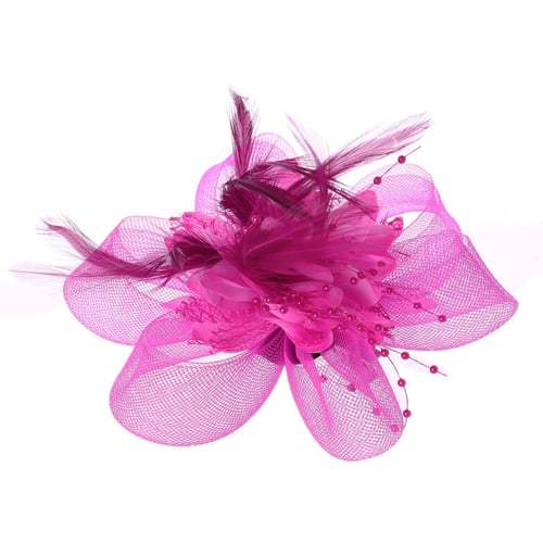 Elegant Flower Feather Beads Mesh Corsage Hair Clip Fascinator Bridal Headwear 