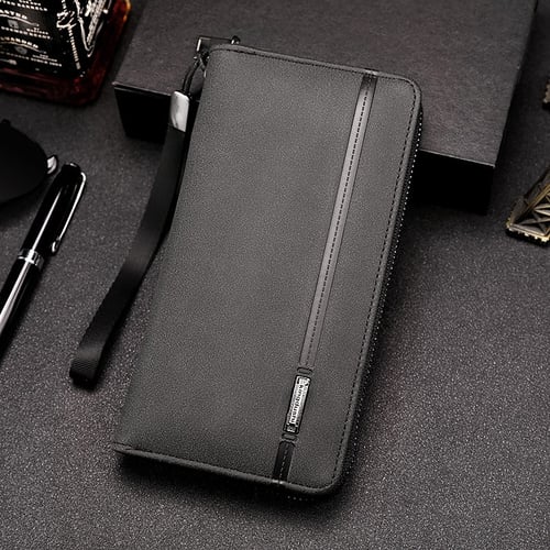 Beallerry Big Capacity Wristband Men Wallets Leather Card Holder Phone  Pocket Long Wallet Male Zipper Clutch Purse Man Carteira