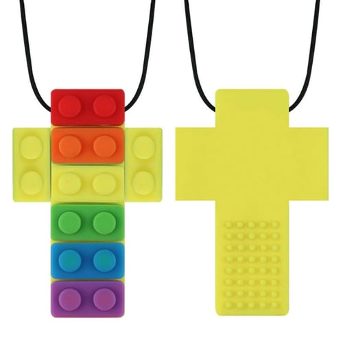 Chewy Brick Teether Toy Oral Sensory Chew Kids Baby Biting Autism Necklace 