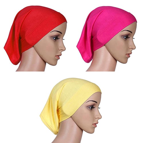 Women Muslim Islamic Solid Cotton Hijab Cap Head Under Scarf Shawl Turban Witty 
