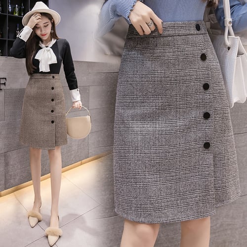 Faldas Mujer Moda 2021 High Waist Skirt Tweed Skirt Knee-Length Button  A-Line Casual Skirts Womens Plaid Skirt For Women 7485 50 - buy Faldas  Mujer Moda 2021 High Waist Skirt Tweed Skirt