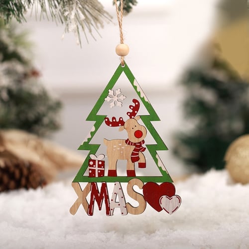Decorations Xmas Tree Hanging Wooden Pendant Christmas Ornament  Santa Snowman 